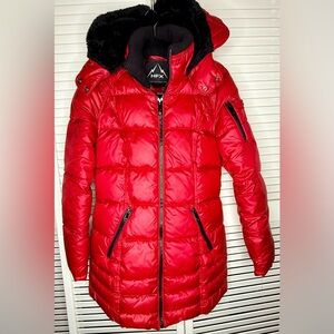 HFX Red Puffer Jacket with faux fur lined hood EUC sz Medium